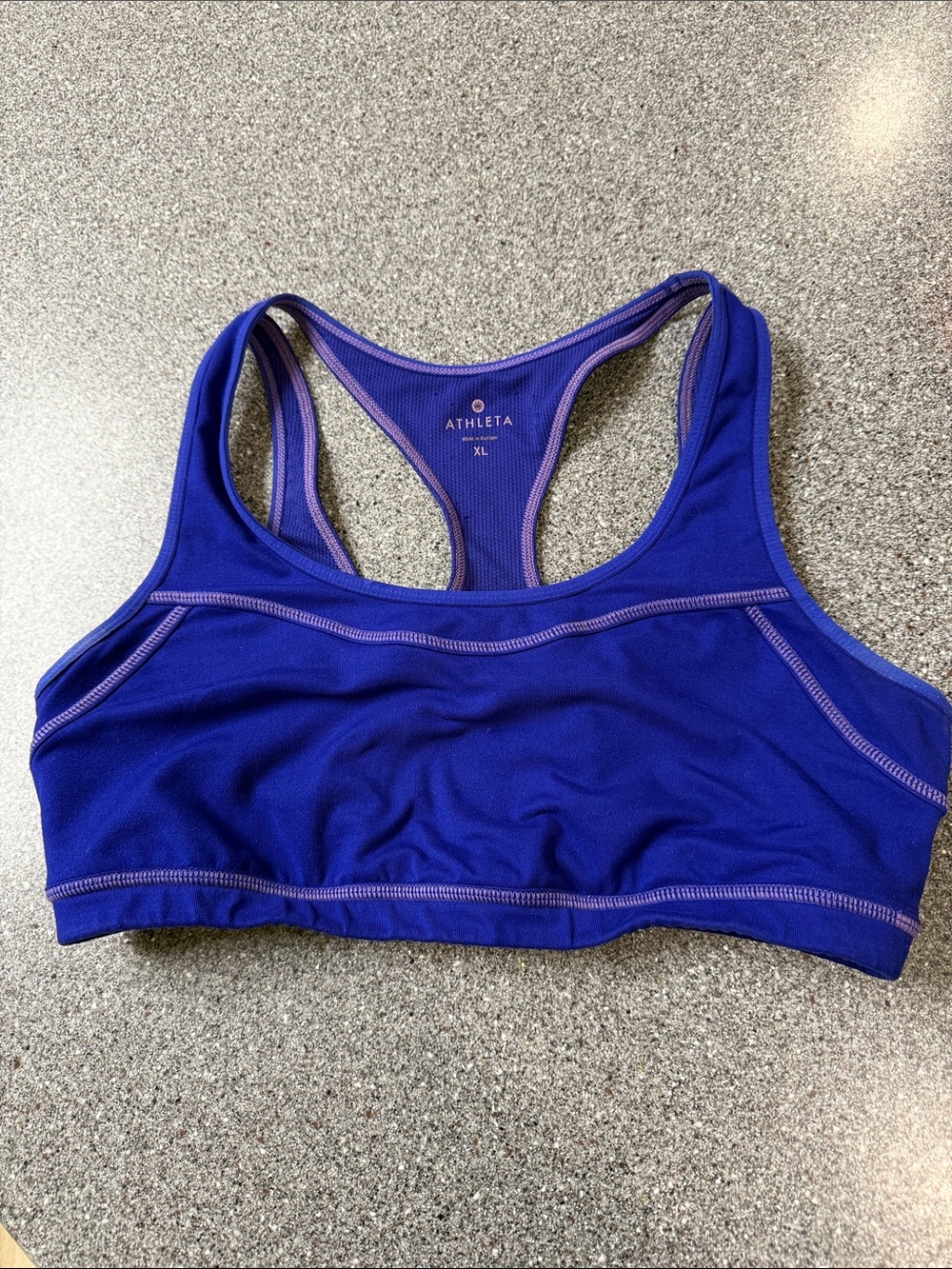 Athleta Racerback Sports Bra in purple with Lavender Trim